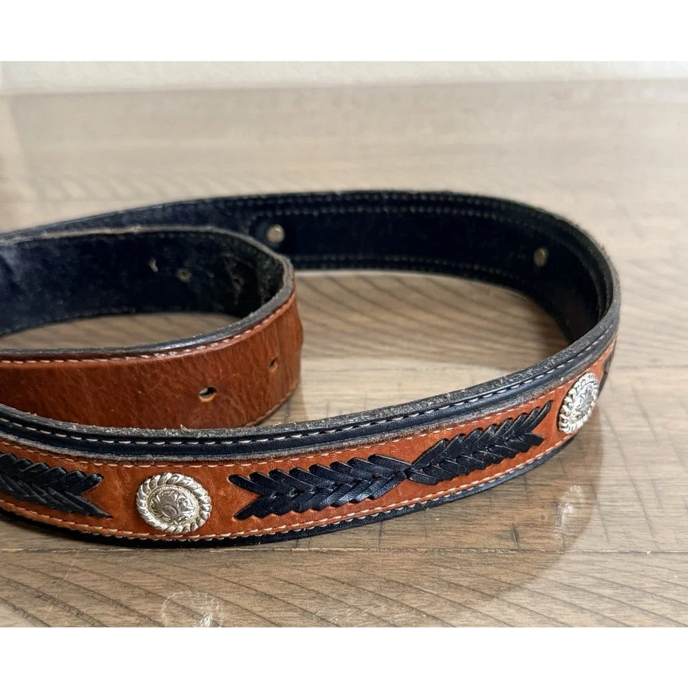 Bench Leather Western Tooled Concho Leather Belt Handcrafted Mexico Brown